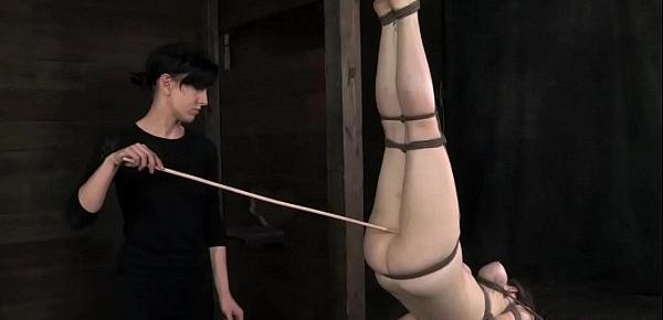 Tied up Dixon Mason caned by femdom